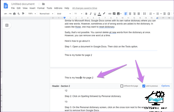 How to Create a Different Header and Footer for Each Page in Google Docs